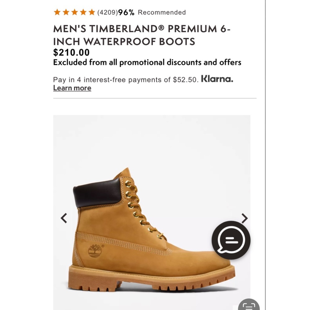 Timberland 6” waterproof boot. WORN once. Excellent condition. Color wheat.